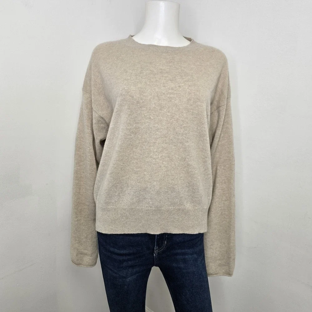 Sofie D'Hoore Merril 100% Cashmere Crop Knit Sweater Oatmeal Size M Oversized - Picture 2 of 8